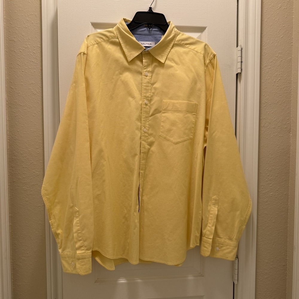 Nautica Long Sleeve Button Up Dress Shirt Men's XL Yellow Classic‎ Fit / Stretch